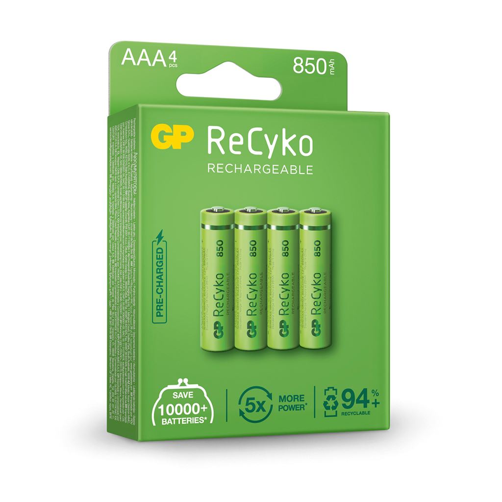 GP Recyko+ NiMH Rechargeable Batteries - AAA (Card of 4)