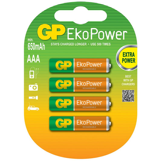 GP Recyko+ NiMH Rechargeable Batteries - 650 AAA (Card of 4)