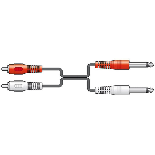 2 x RCA Plugs to 2 x 6.3mm Mono Plugs Leads - 1.2m