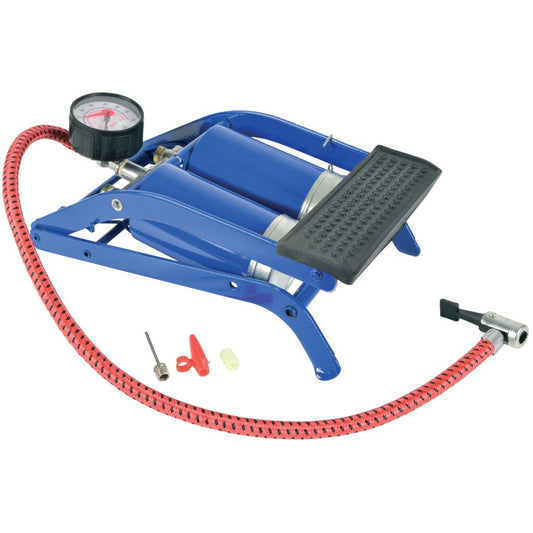 Double Barrel Foot Pump with Gauge