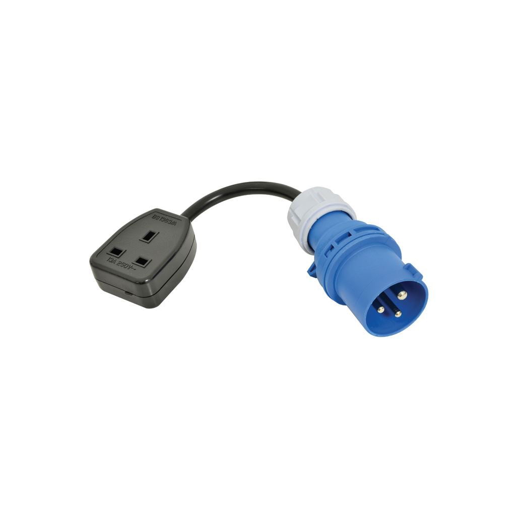 Caravan Trailing Mains Socket Adaptor - 13A - UK 0.3m