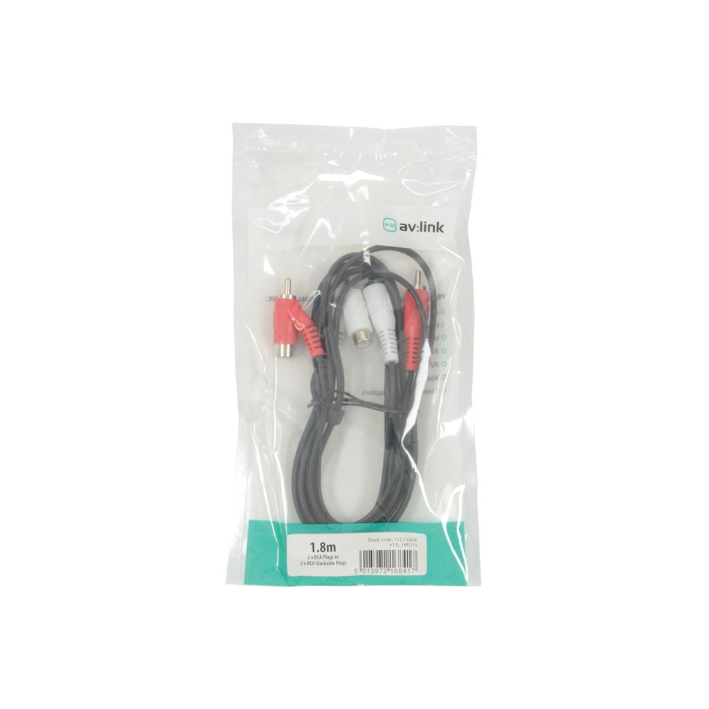 2 x RCA Plugs to 2 x Stackable RCA Plugs Lead - 1.8m