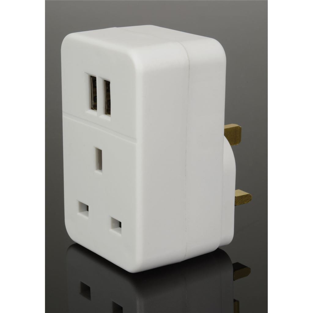 Plug through UK Mains Adaptor with Dual USB Ports 2.4A Max