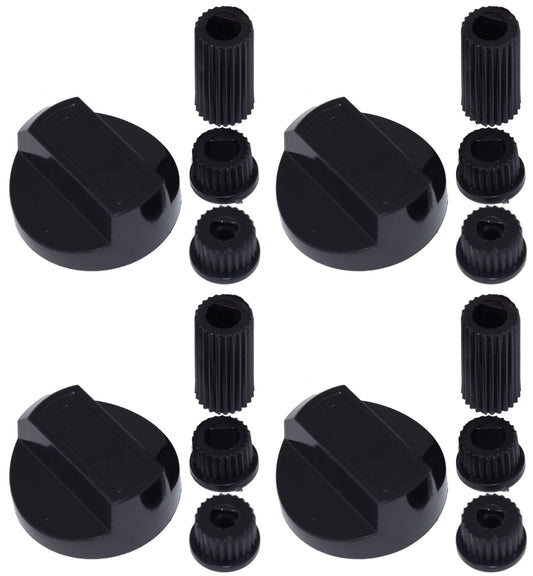 Universal Cooker Oven Grill Control Knobs And Adaptors Black Fits All Gas Electric x 4