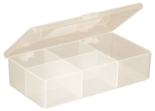 White Size 5 Compartment Box with Hinged Lid and Semi Transparent Finish