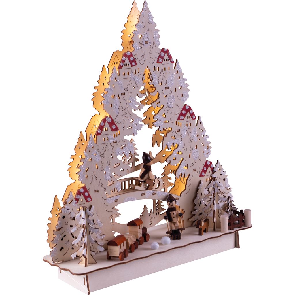 Battery Powered Wooden Light Up Festive Scene