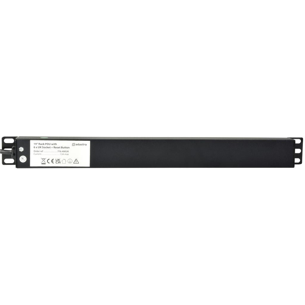 19" Rackmount Power Distribution Units - 1U 6-Gang UK + Breaker + 1.8m Lead - 1U-PDU-6UK