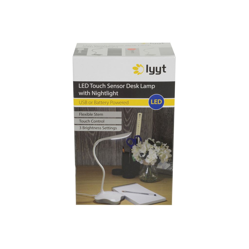 Touch Sensor LED USB Desk Lamp with Nightlight - White - USB-DW