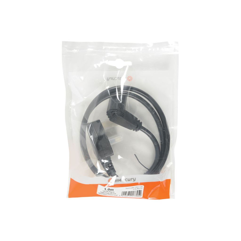 Mains Power Leads UK - Right Angle IEC 10A - Plug 1.0m