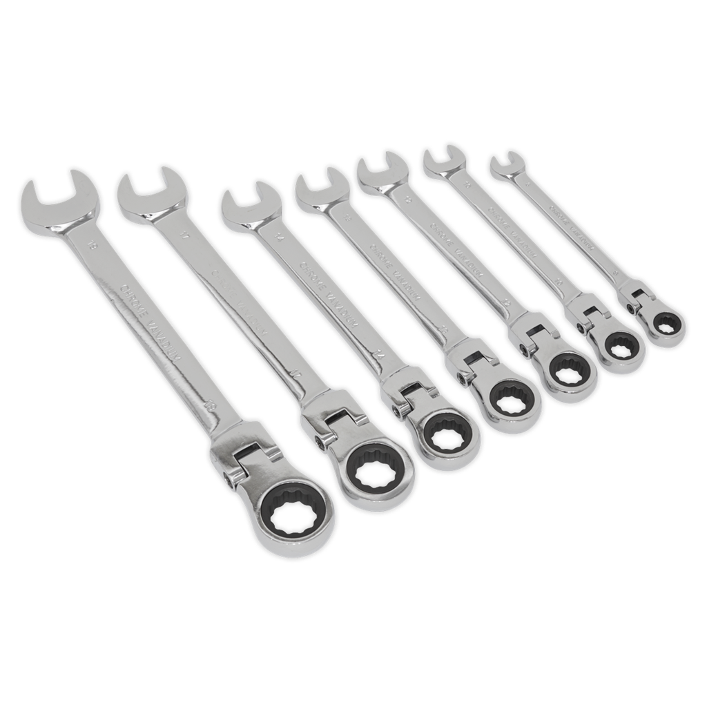 Flexible Head Ratchet Combination Spanner Set 7pc Metric