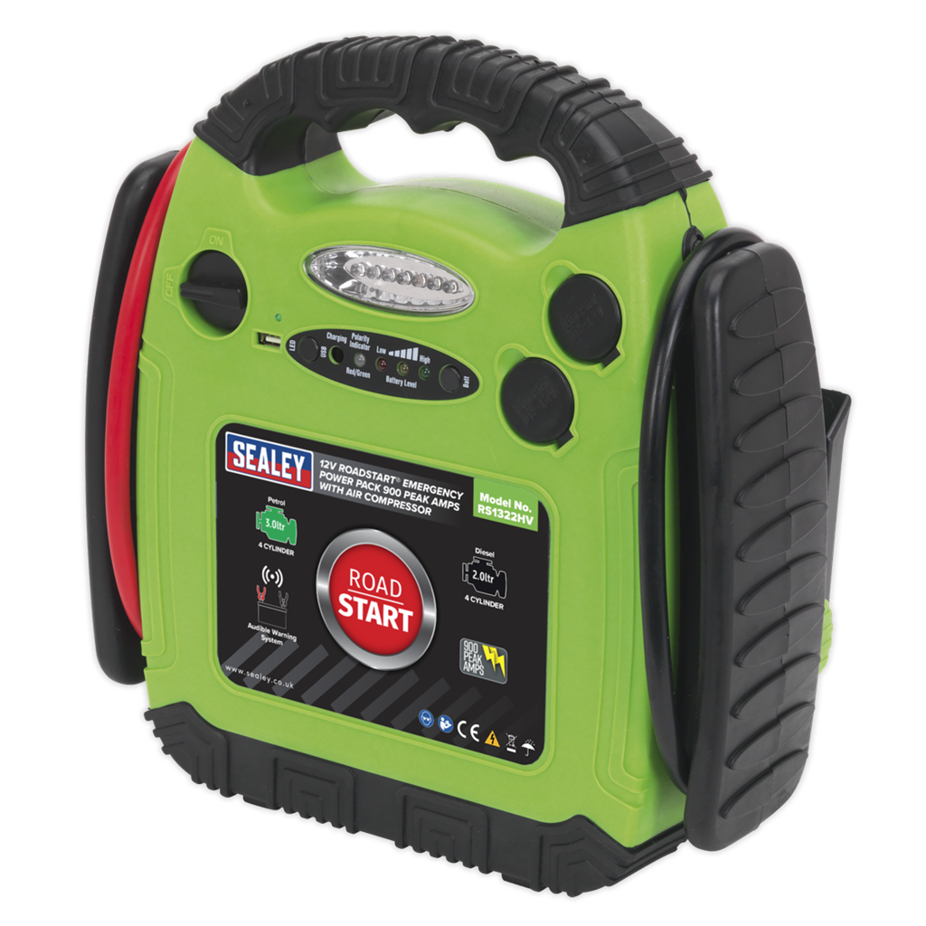 RoadStart&#174; Emergency Jump Starter with Air Compressor 12V 900 Peak Amps