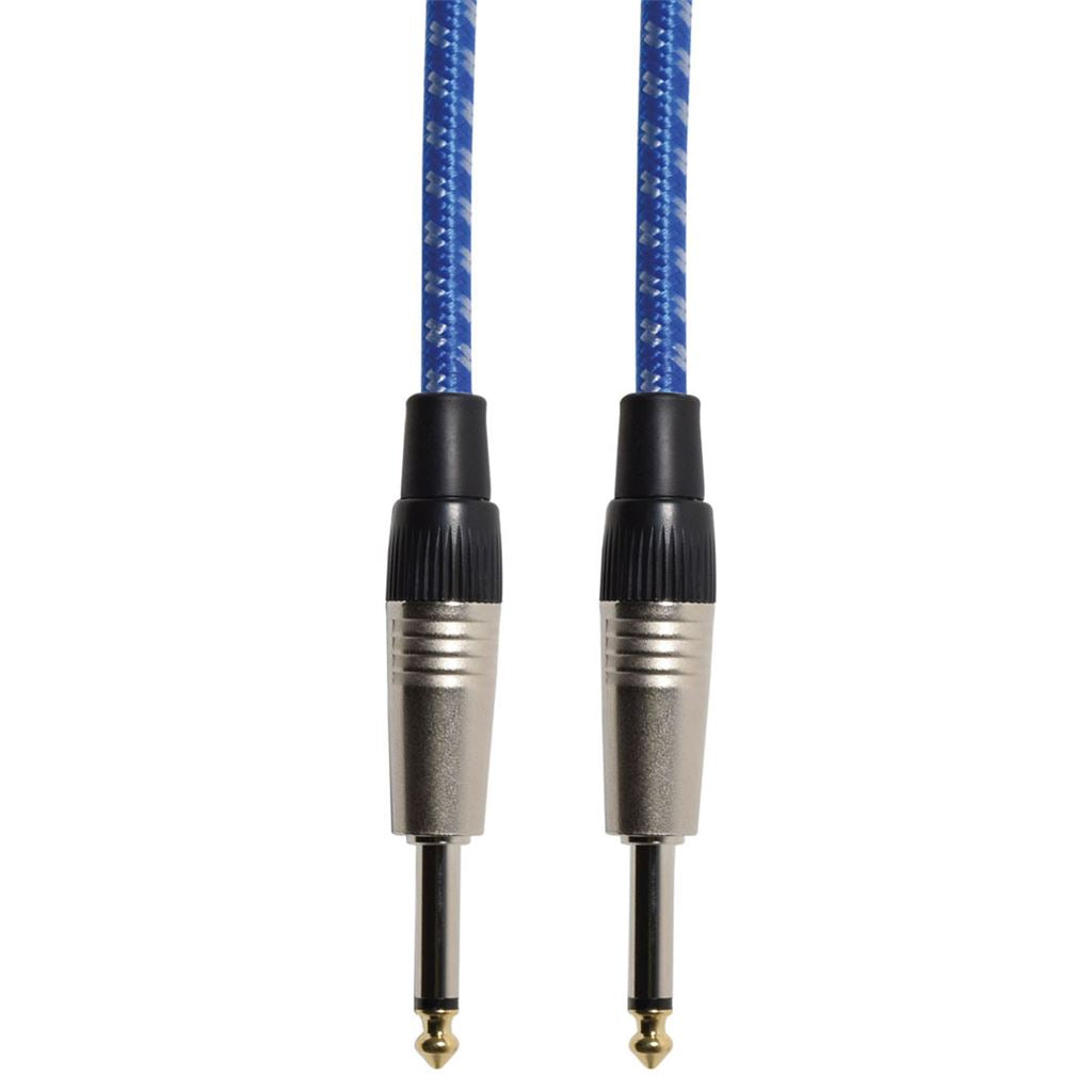 Classic Retro Braided Guitar Leads 6.3mm Mono Jack Plug - 6.3mm Mono Jack Plug - Blue/White