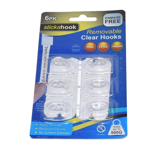 Self Adhesive Easy Application Removable Clear Hooks 6 Pack 500G