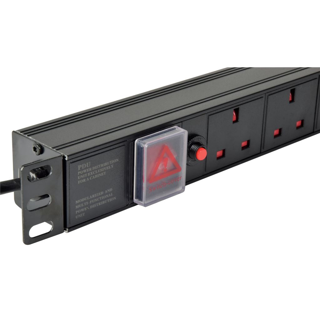 19" Rackmount Power Distribution Units - 1U 6-Gang UK + Breaker + 1.8m Lead - 1U-PDU-6UK