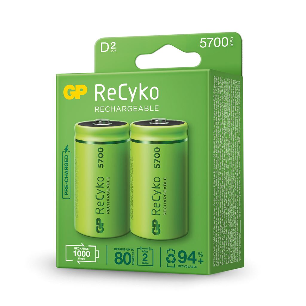 GP Recyko+ NiMH Rechargeable Batteries - 5700 D (Card of 2)