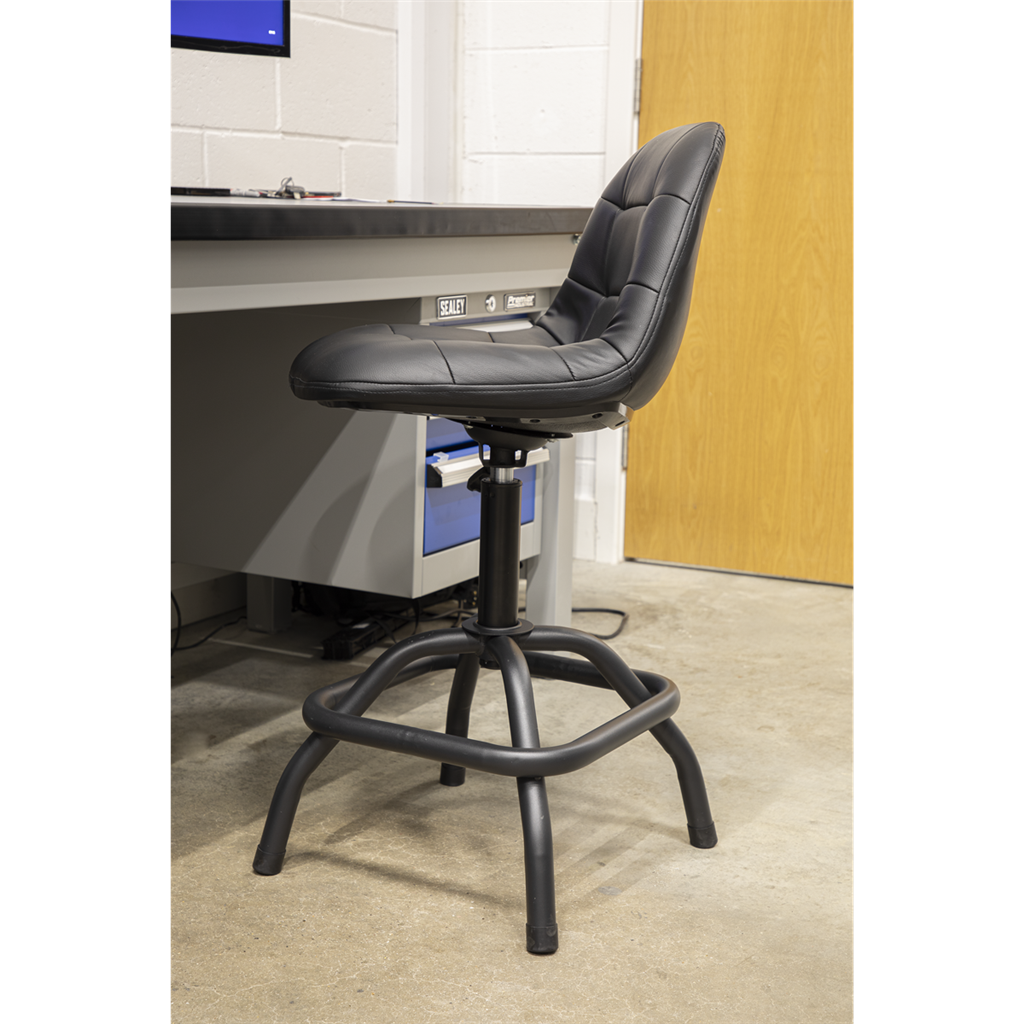 Workshop Stool Pneumatic with Adjustable Height Swivel Seat & Back Rest