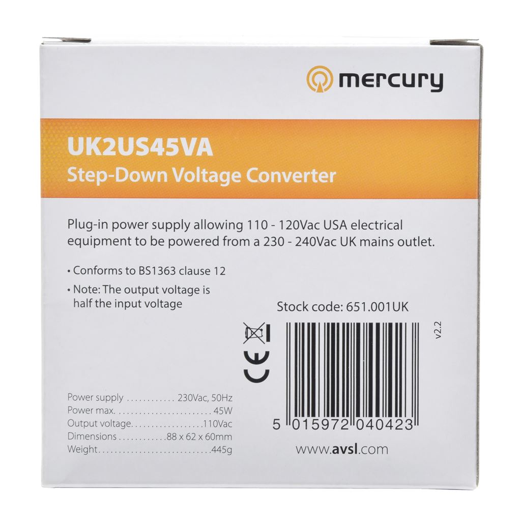 Step-down Voltage Converter 230V - 110V (45W) - (UK version) Stepdown 240V 120V - UK2US45VA