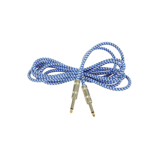 Classic Retro Braided Guitar Leads 6.3mm Mono Jack Plug - 6.3mm Mono Jack Plug - Blue/White 3.0m