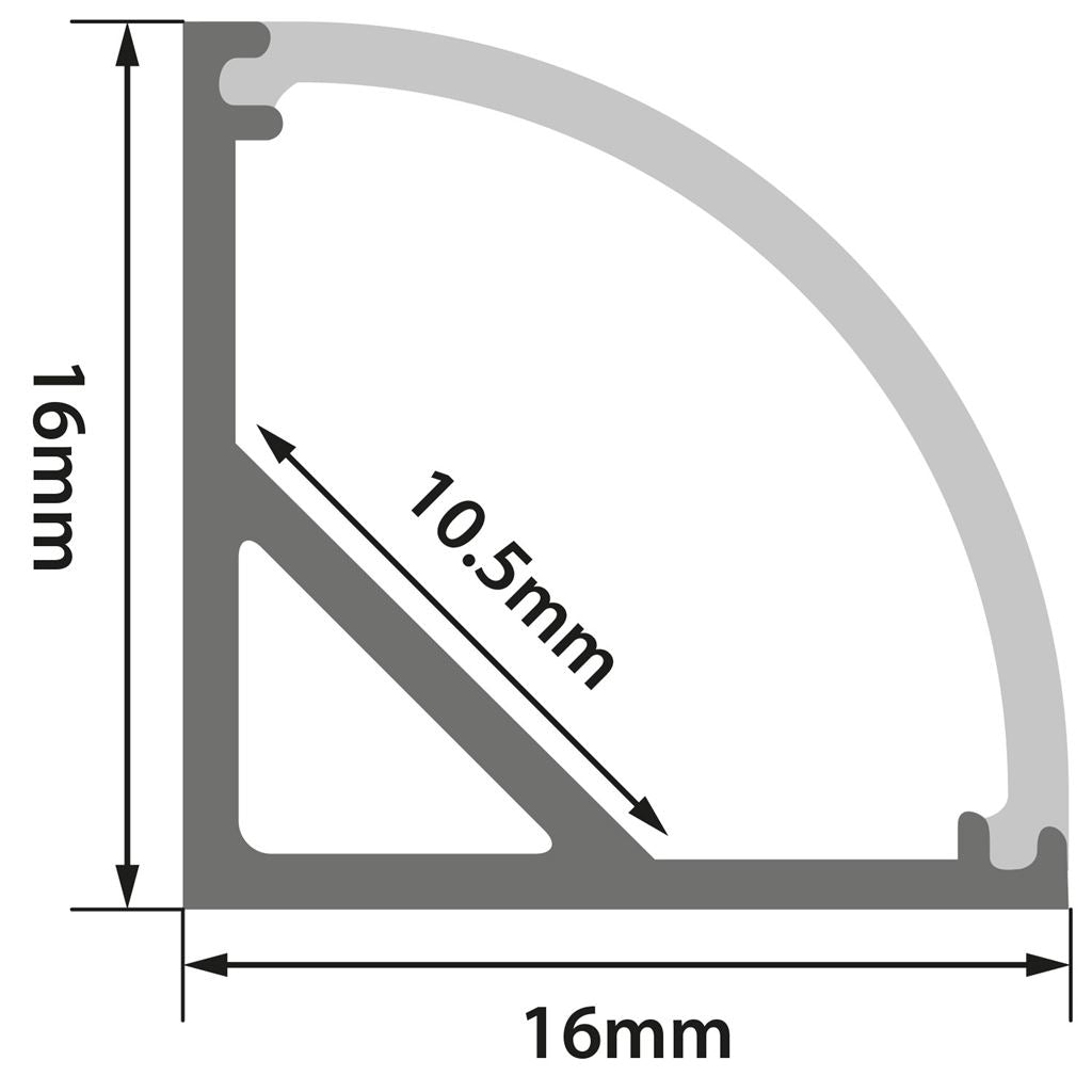 Aluminium LED Tape Profile - 90 Degree Arc - 1m - AL1-A1616