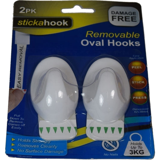 Self Adhesive Removable Oval Hooks 2 Pack 3 KG Easy Application