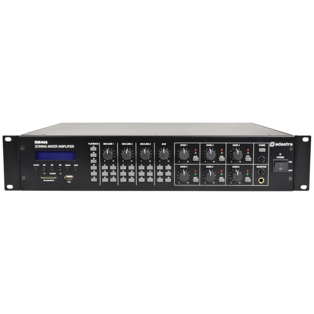 RM406 100V Mixer Amplifier 6 x 40W + USB/SD/FM/Bluetooth - Mixer-Amp USB/SD/FM/BT