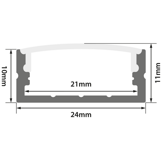 Aluminium LED Tape Profile - Wide Crown - Transparent Capping - 2m Clear - AL2-C2310C