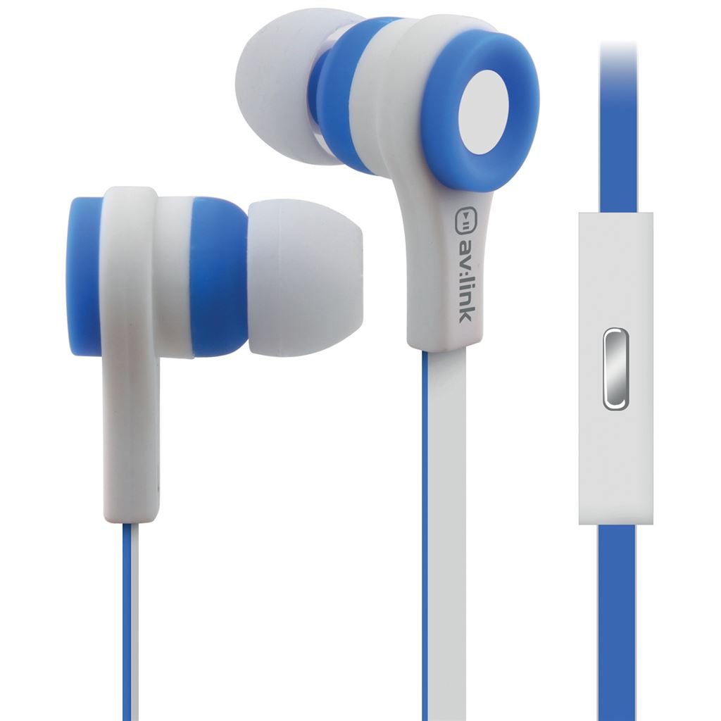 Rubberised Stereo Earphones with Hands-free - w/Mic Blue & White