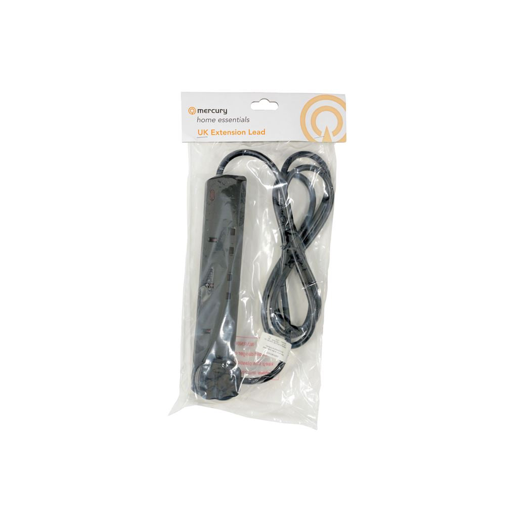 4 Gang Extension Leads - UK 4-Gang Black 2.0m