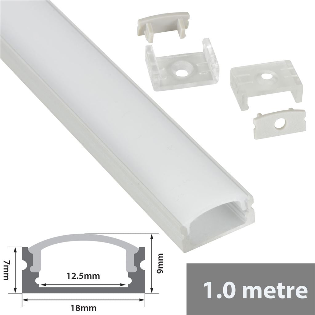 Aluminium LED Tape Profile - Short Crown - 1m Frosted - AL1-C1709