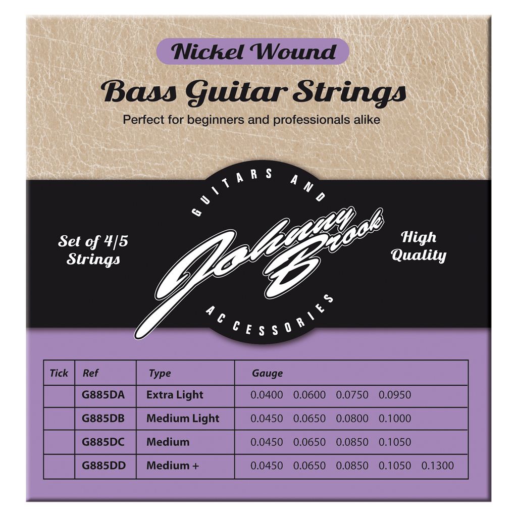 Johnny Brook Nickel Wound Bass Guitar Strings for 5 String Bass Guitars Set of 5