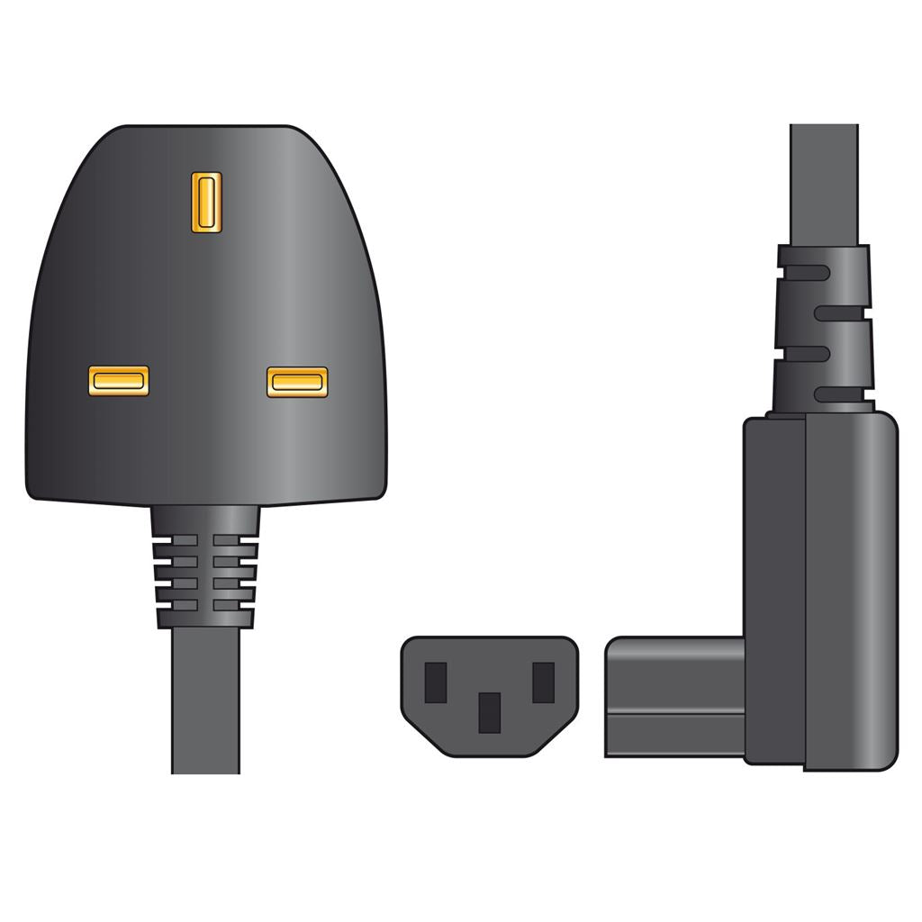 Mains Power Leads UK - Right Angle IEC 10A - Plug 1.0m