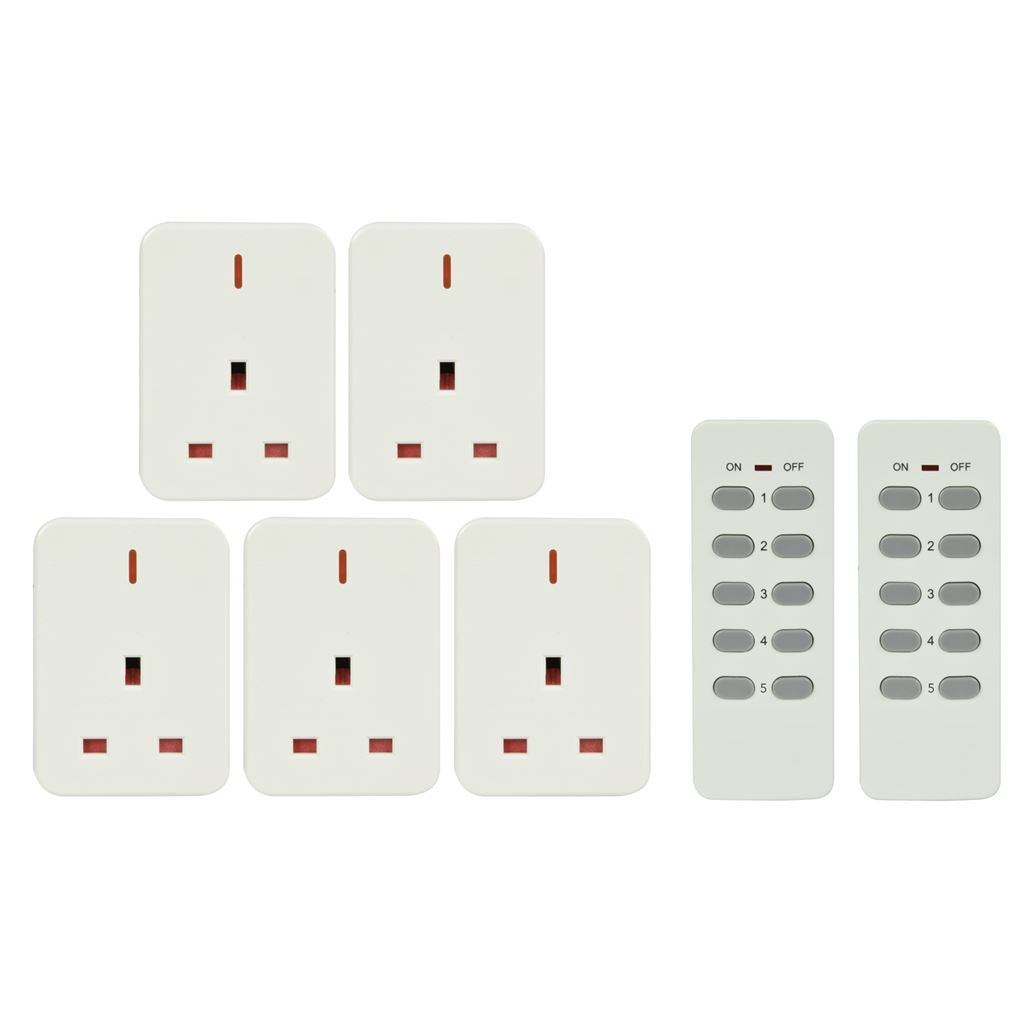 Wireless Remote Control Mains Sockets - Set of 5 (2 remotes) - WRC5-2