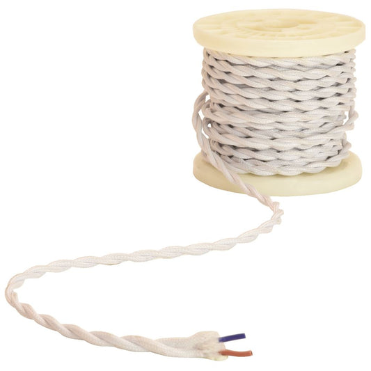 Decorative Braided 2 Core Mains Cable - 2-Core White 5M - B2WWh-5