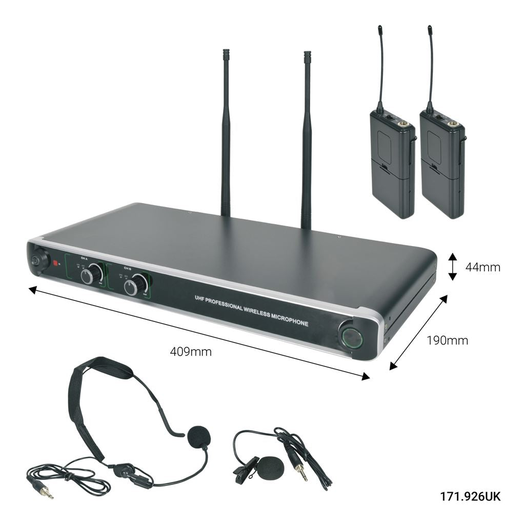 NU20 Dual UHF Wireless Microphone Systems - Beltpack with Neckband + Lavalier - NU20-N