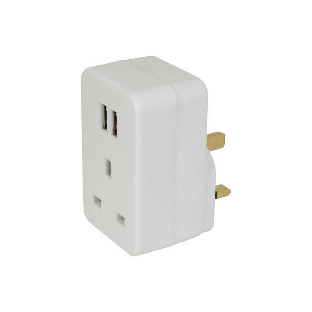 Plug through UK Mains Adaptor with Dual USB Ports 2.4A Max