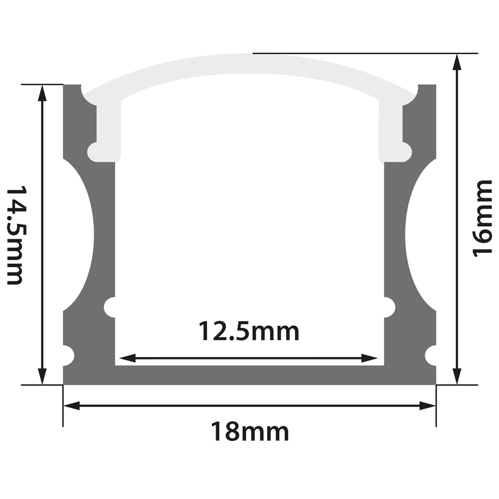 Aluminium LED Tape Profile - Tall Crown - Transparent Capping - 2m - AL2-C1718C