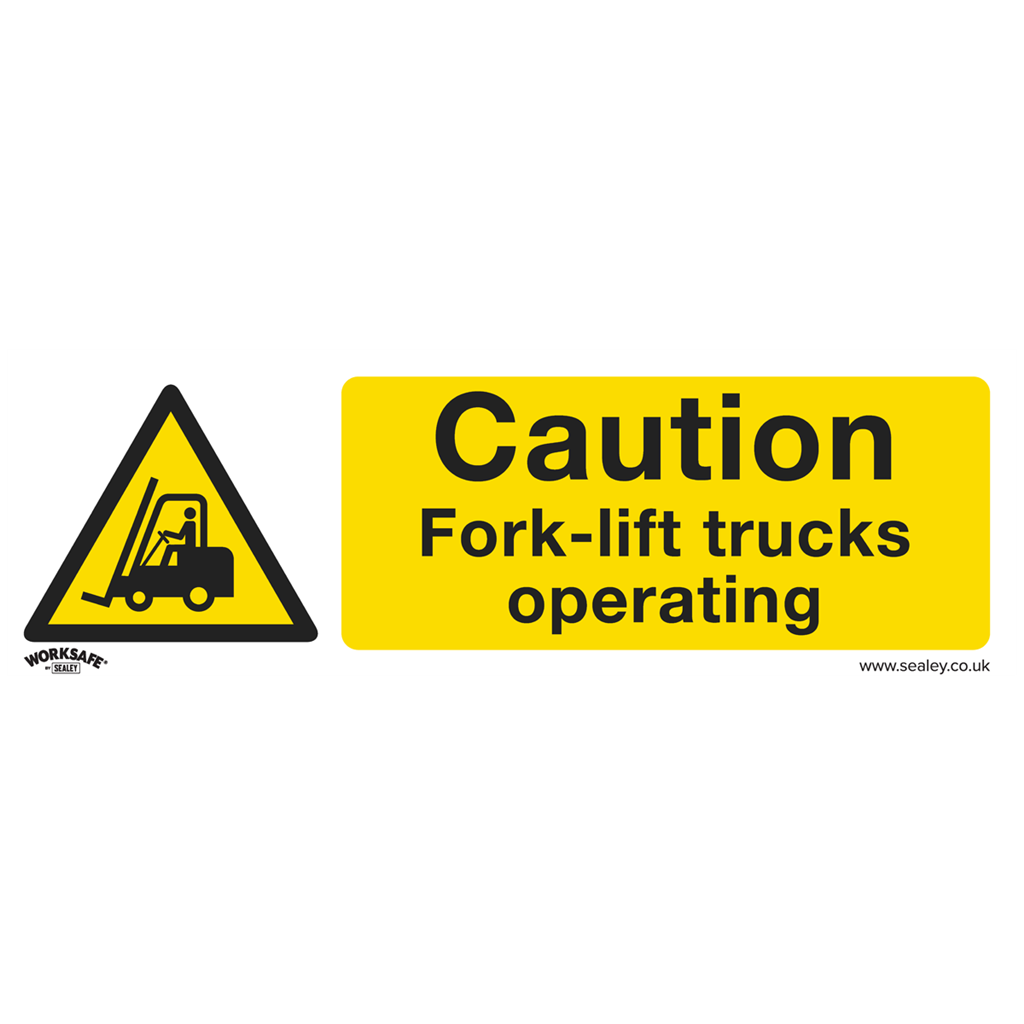 Warning Safety Sign - Caution Fork-Lift Trucks - Rigid Plastic - Pack of 10