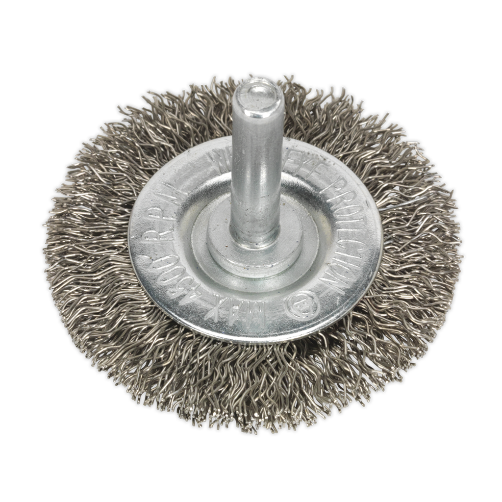 Flat Wire Brush Stainless Steel &#216;50mm &#216;6mm Shaft