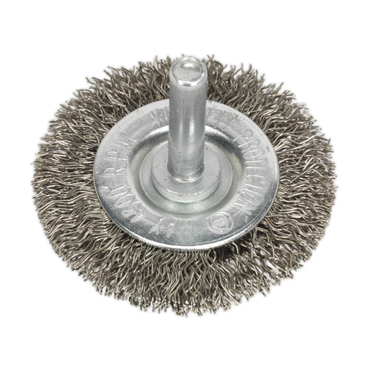 Flat Wire Brush Stainless Steel &#216;50mm &#216;6mm Shaft