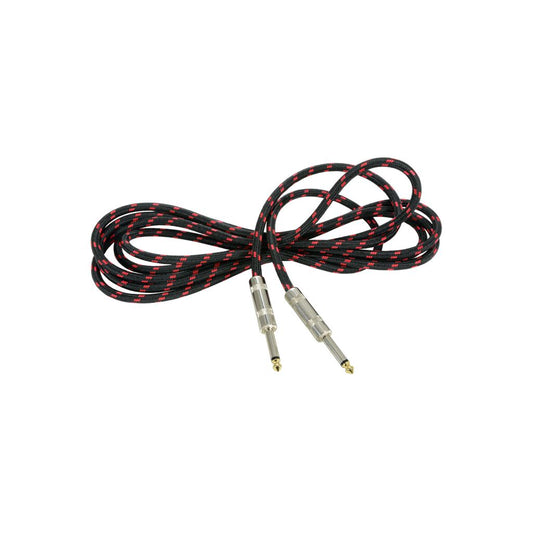 Classic Retro Braided Guitar Leads 6.3mm Mono Jack Plug - 6.3mm Mono Jack Plug - Black/Red 3.0m