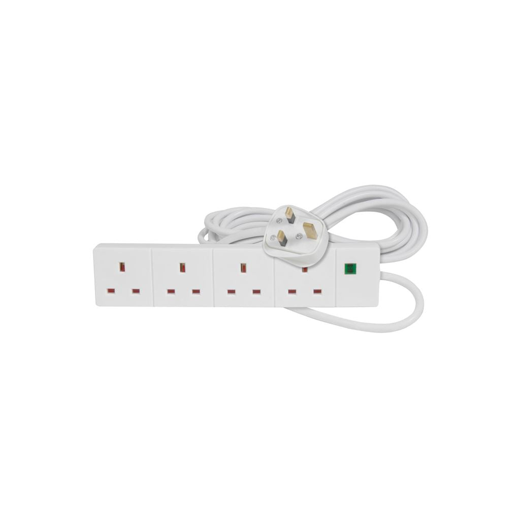 4 Gang Extension Leads with Surge Protection - 4-way lead, protection, 5.0m