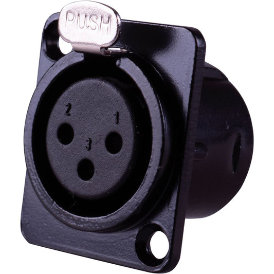 Chassis Mount D- series Plate Compatible 3 Pin XLR Female. Supplied with Fixing Screws.