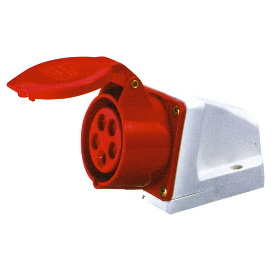 400 V Red 16 A 5 Contact High Current Angled Outlet Wall Mount