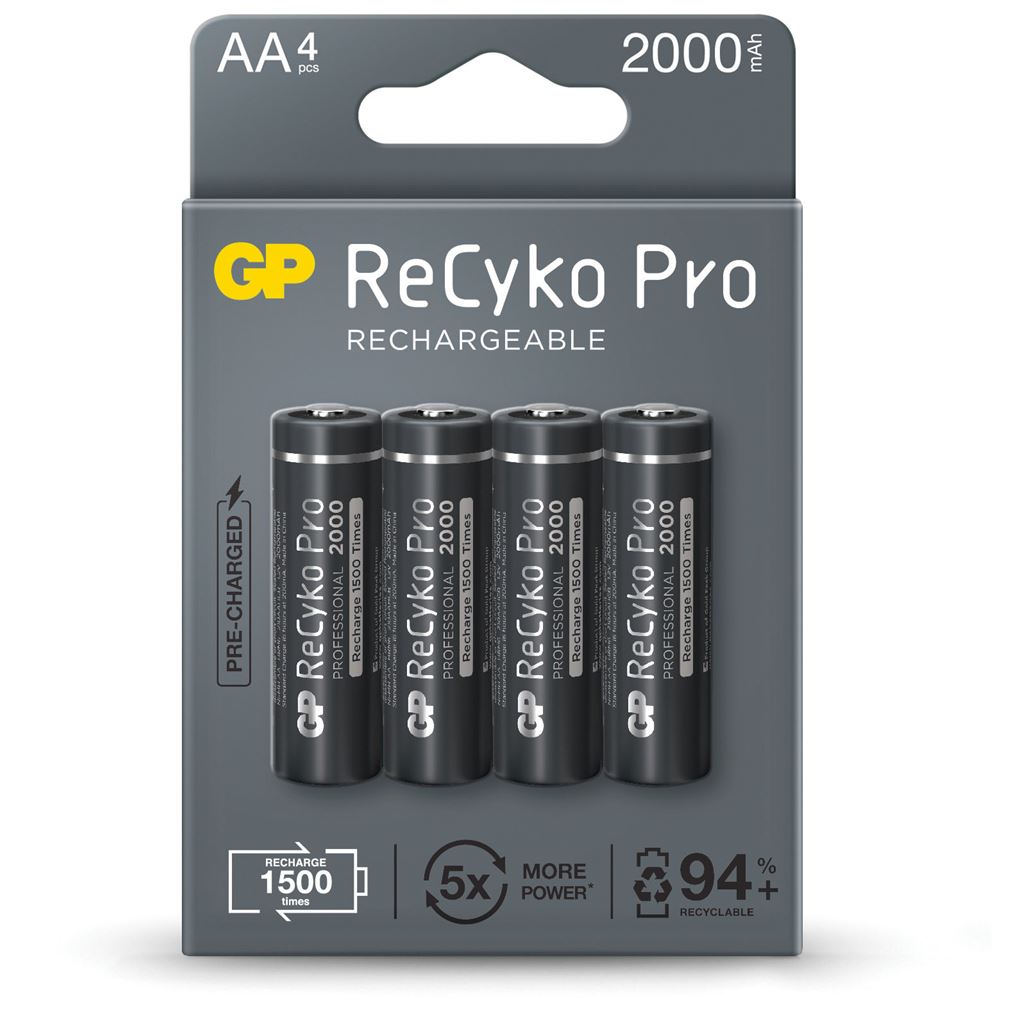 GP Recyko+ Pro NiMH Rechargeable Batteries - AA (Card of 4)