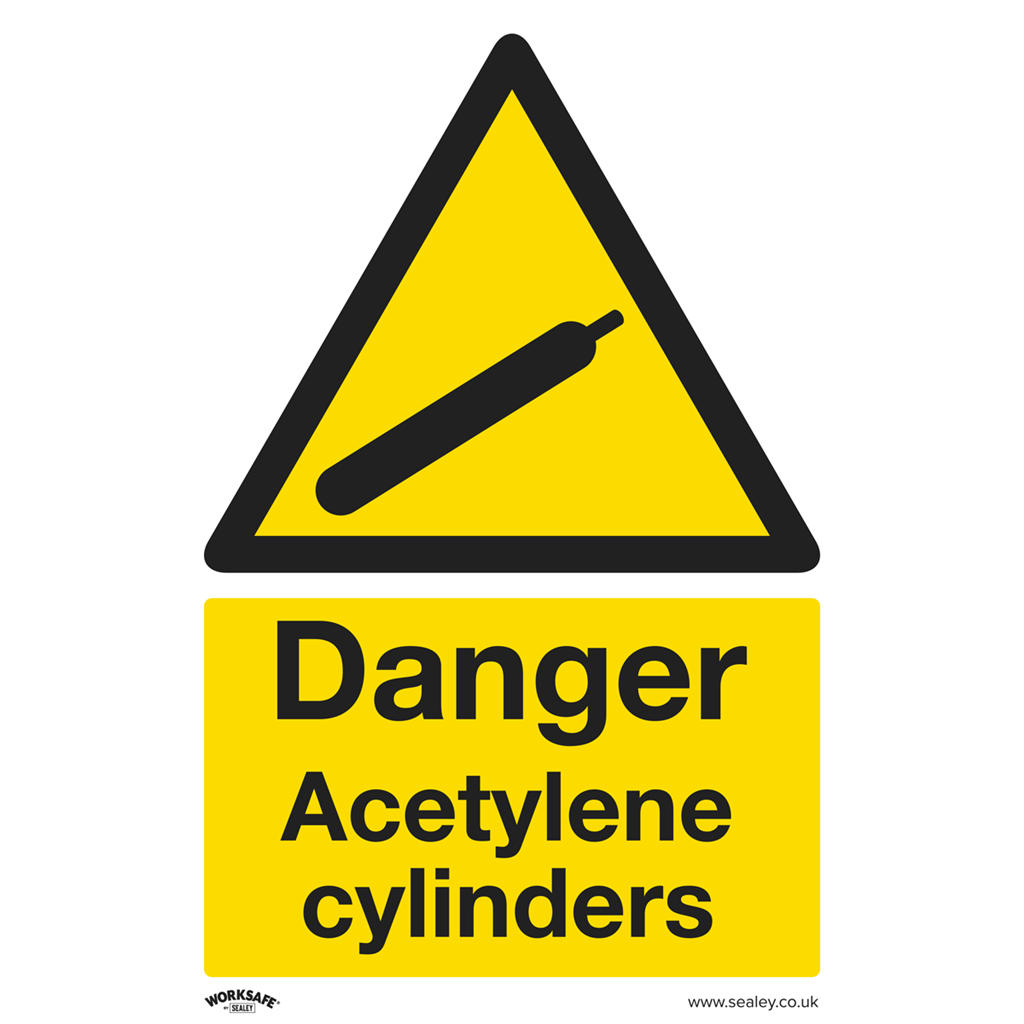 Warning Safety Sign - Danger Acetylene Cylinders - Rigid Plastic