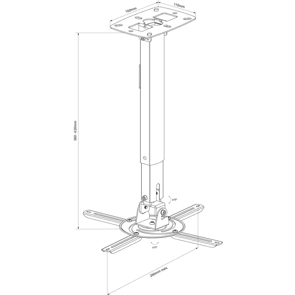 Adjustable Ceiling Projector Bracket - with drop pole - PJM620