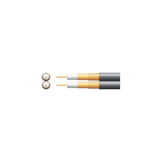 Twin 100U 75 Ohms Foam Filled Coaxial Cable - CCA Braid - Foamed PE with 100m Black