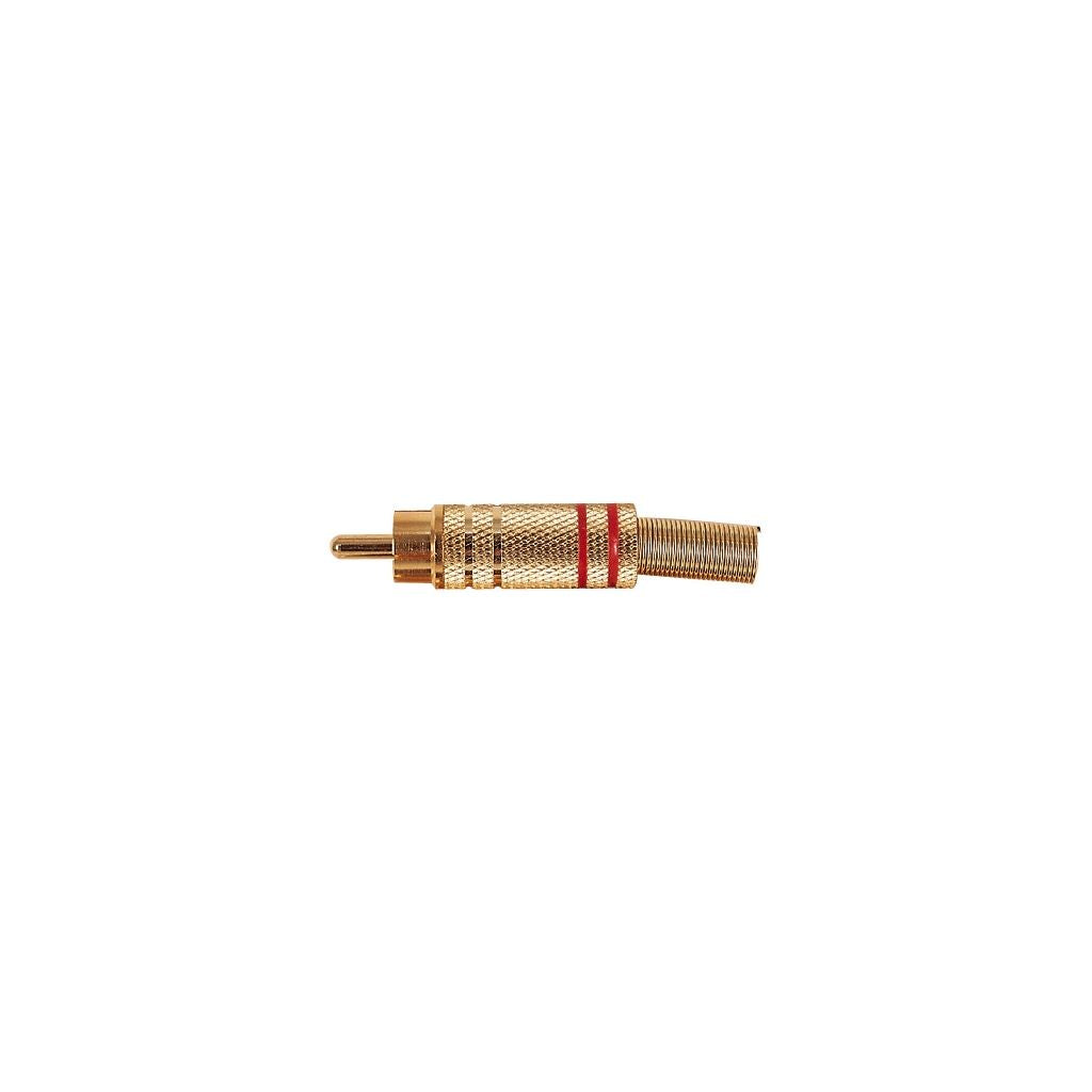 Gold Plated Phono plug with Colour Band, Cable protector and Solder Terminals