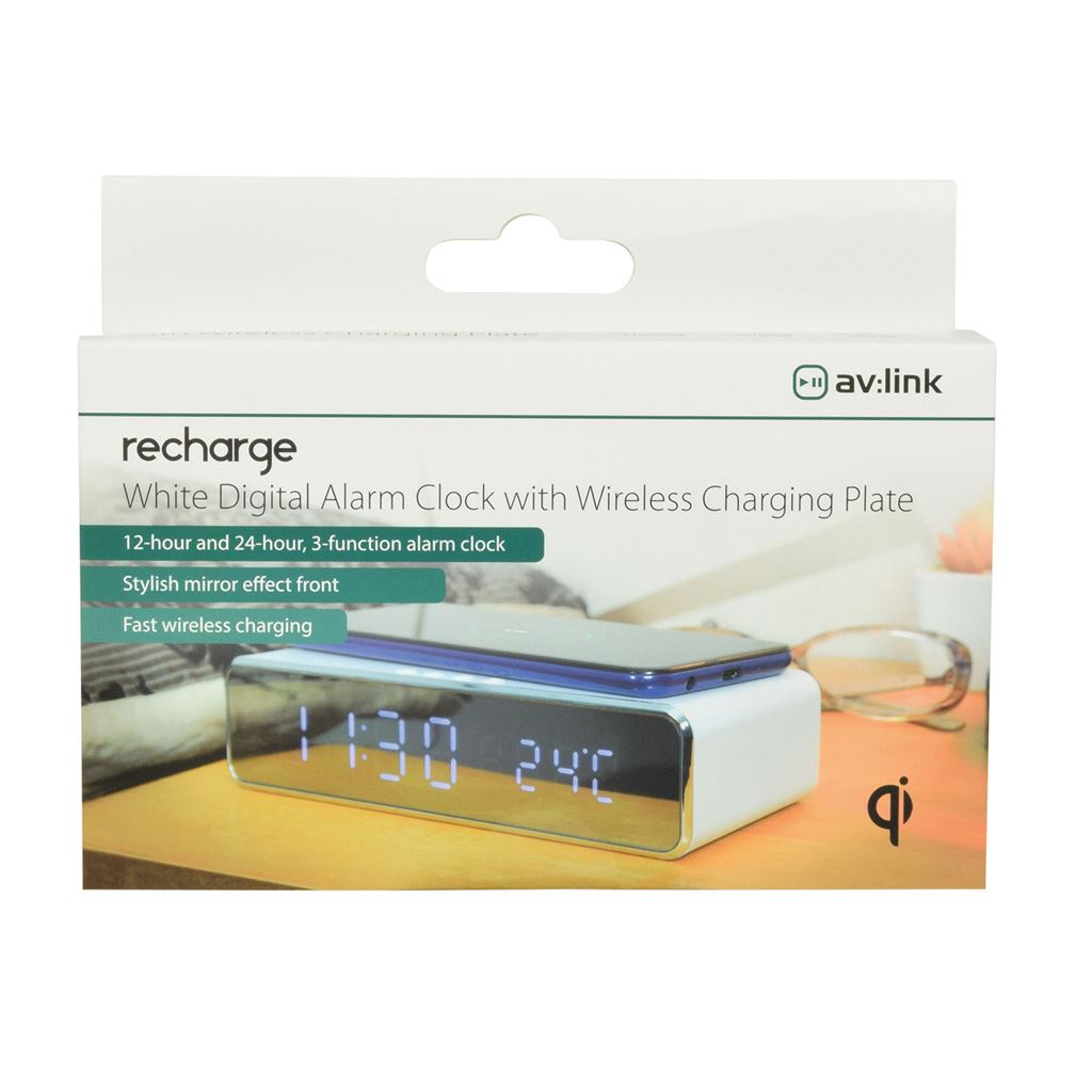 Recharge: Wireless Fast Charging Digital Alarm Clock - White