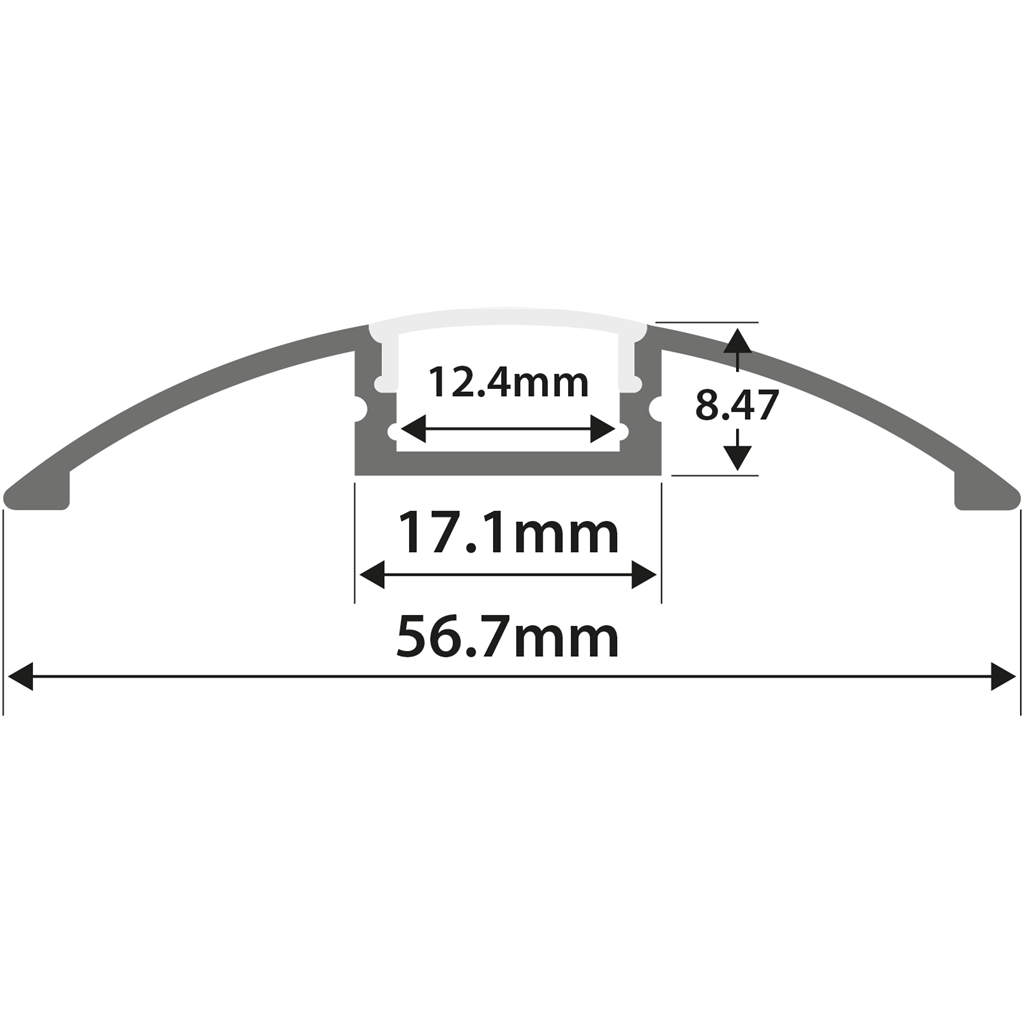 Aluminium LED Tape Profile - Raised Bar - Transparent Capping - 1m Clear Cover - AL1-B5712C